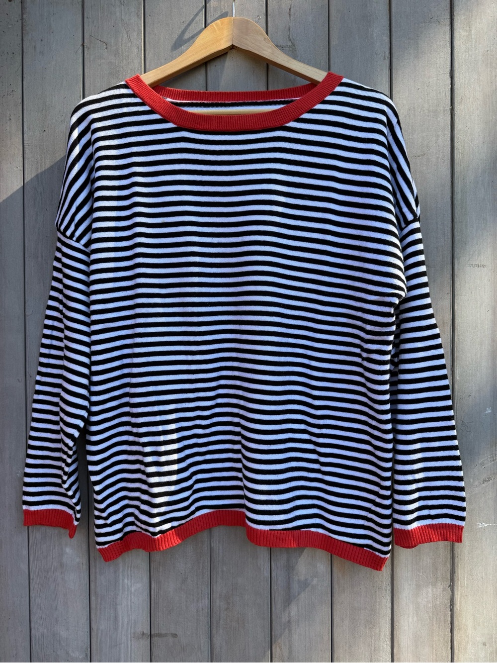 NARURAL Striped Navy and White Sweater with Red Trim 100% cotton sz L